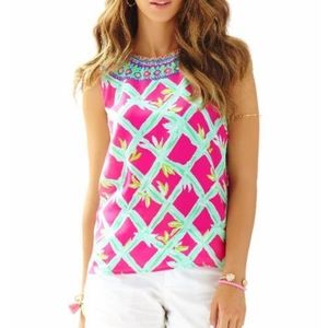 Lilly Pulitzer Pink & Turquoise Iona silk tank